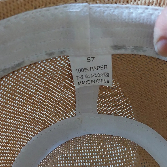 Woven paper Fedora hat Unisex tan Black accent O/S - Picture 5 of 5